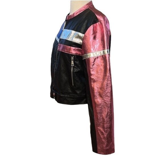 Urban Outfitters Snoh Faux Leather Pink, Blue, Silver Metallic Jacket sz Large - Picture 5 of 16